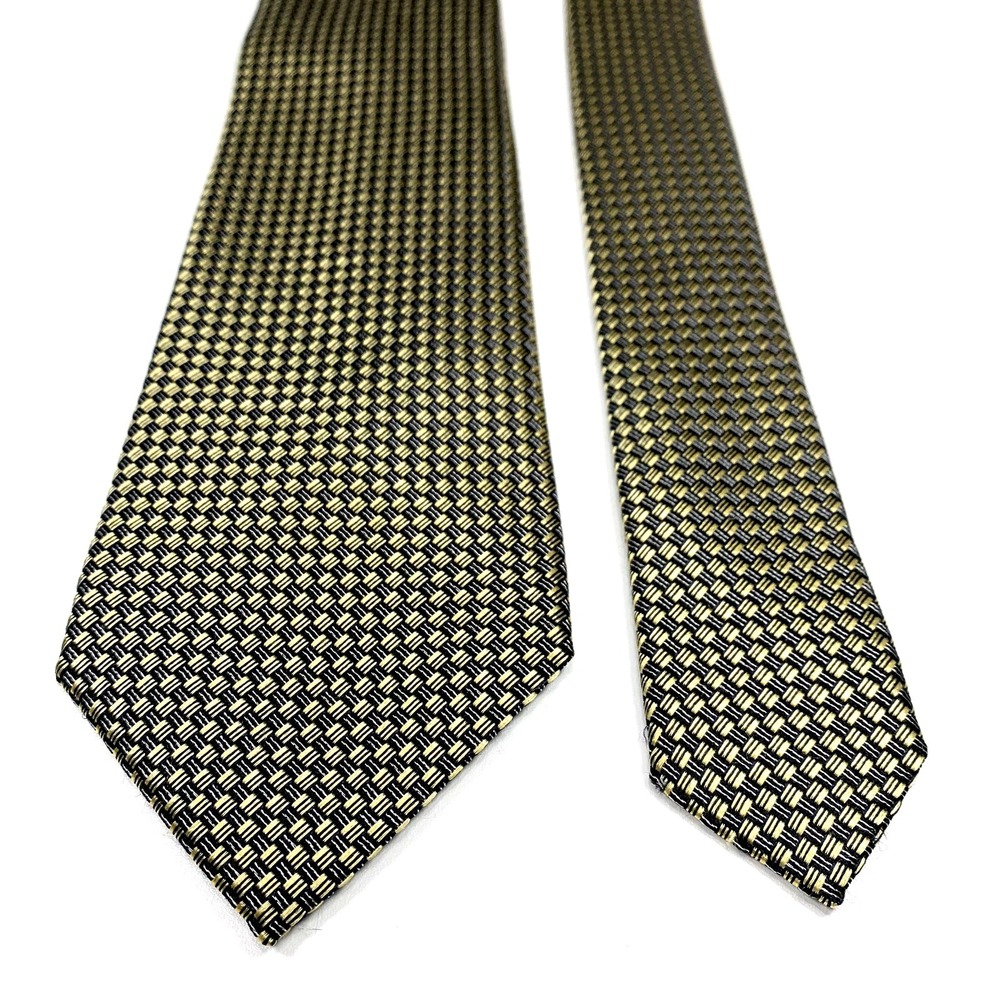 Ermenegildo Zegna Mens Luxury Tie Bronze w/ Black Basket Weave Design Silk‎ - Picture 3 of 5